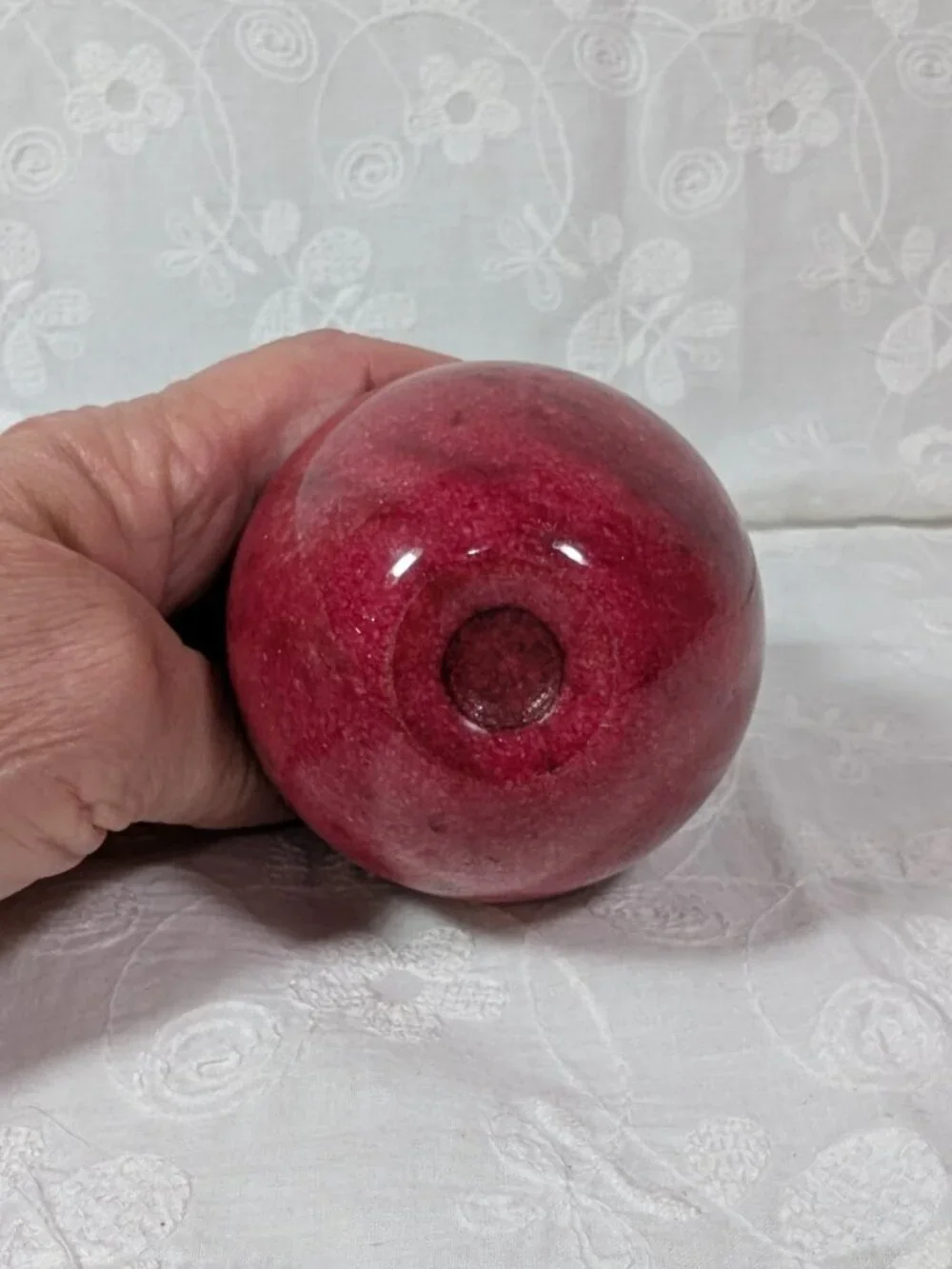 Vintage Red Marble Apple Paperweight, Unique Swirl Markings